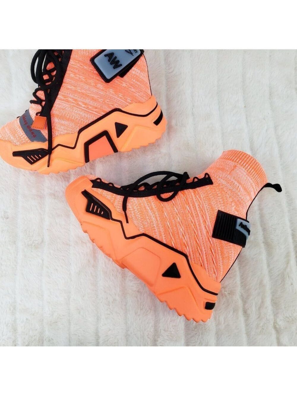 Wang Damson Pull On Platform Hidden Wedge Sock Sneakers Orange ๐ NIB - Picture 12 of 13